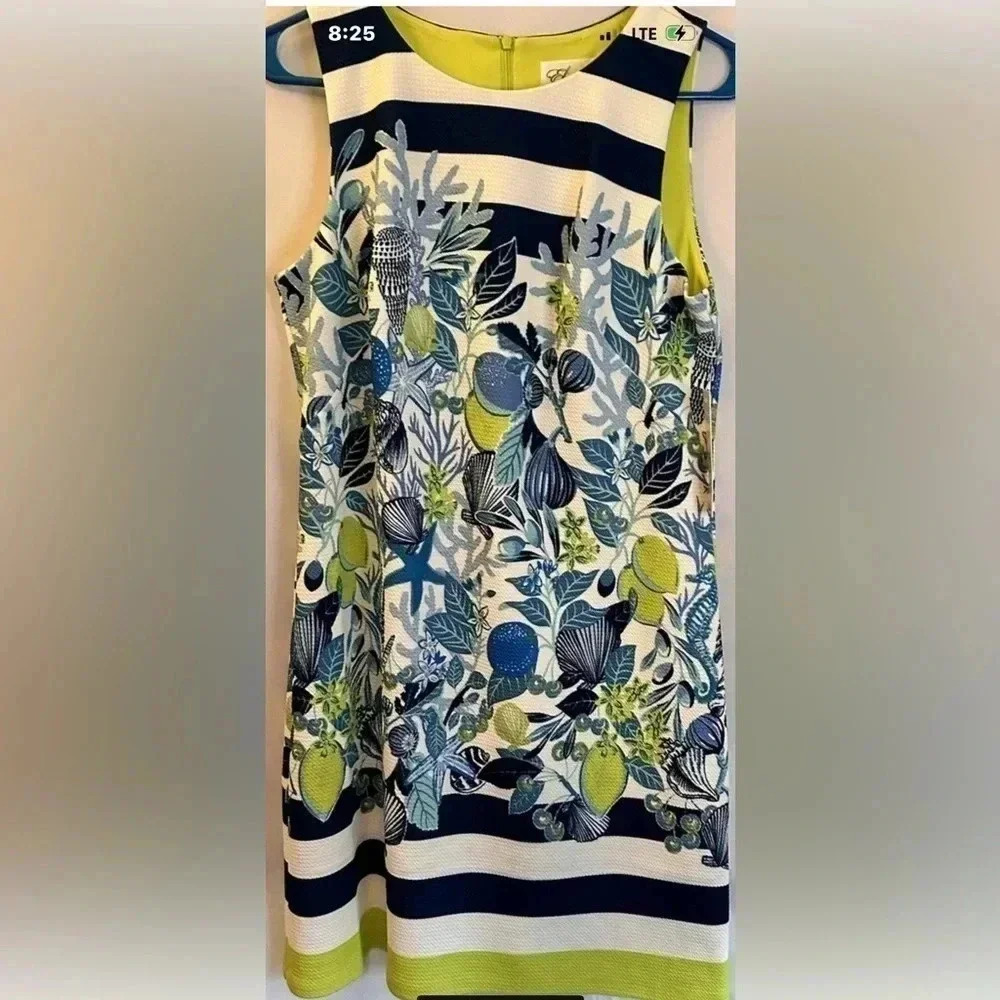 Eliza J NWT Dress Women Sheath Blue Lime Green Floral Sleeveless Size 10